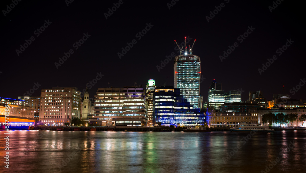 London skyline at night, UK