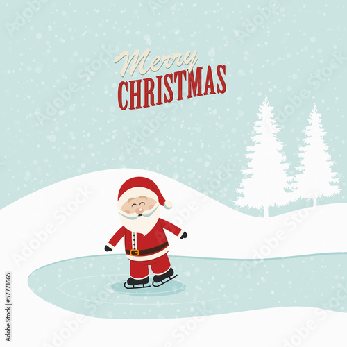 santa claus skate on ice snowy background