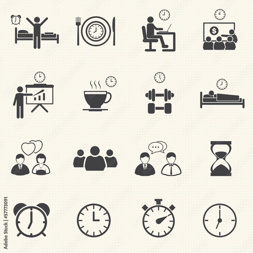 Man Daily Routine People icons set with texture background. Stock ...