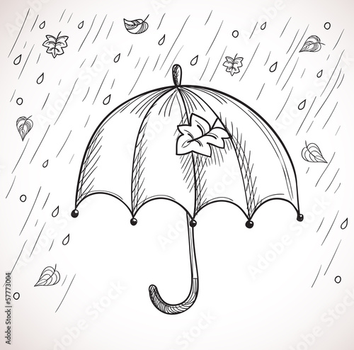 Sketch of an umbrella in the rain