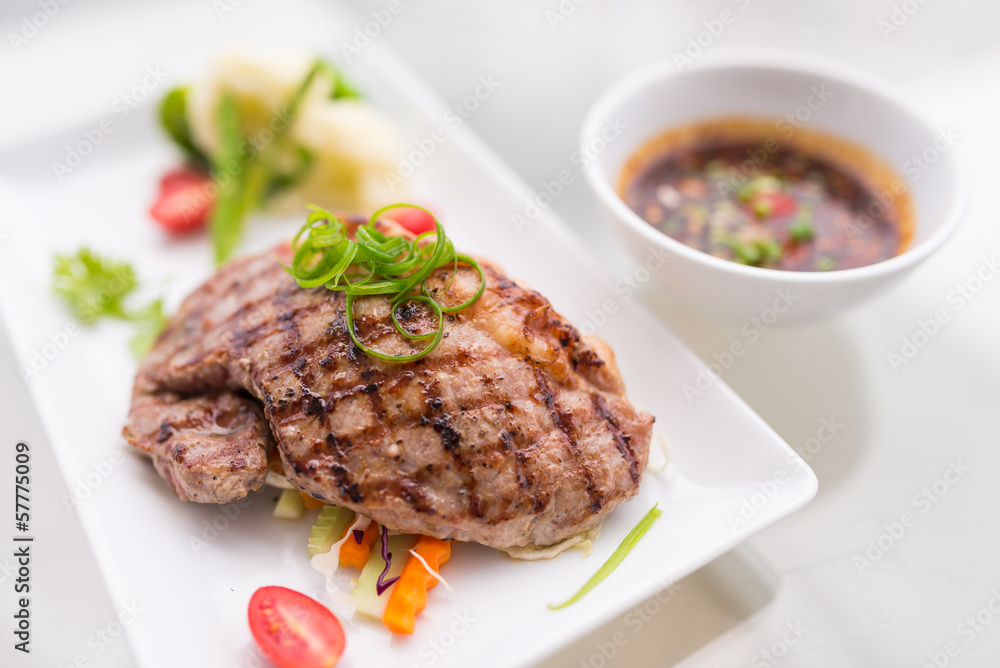 grilled beef pork steak with thai spicy sauce grilled beef pork steak with thai spicy sauce