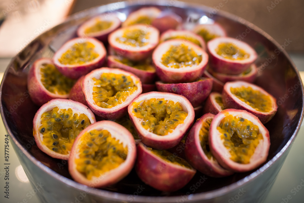 Pile of sliced ripe passion fruit Pile of sliced ripe passion fruit