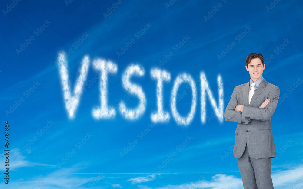 Composite image of assertive businessman standing Composite image of assertive businessman standing
