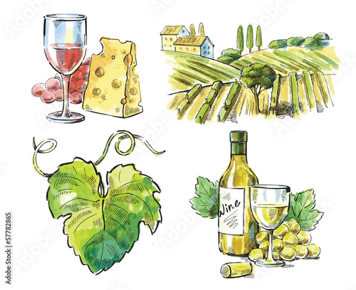 Hand drawn vector wine