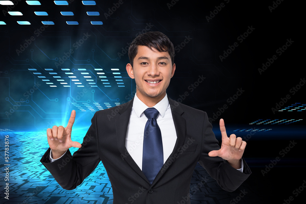 Composite image of smiling businessman holding