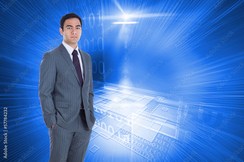 Composite image of unsmiling businessman standing Composite image of unsmiling businessman standing