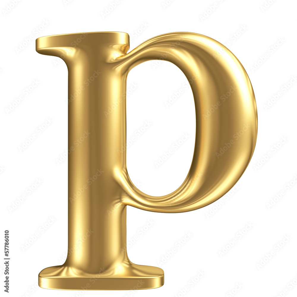 Golden matt lowercase letter p, jewellery font collection Golden matt lowercase letter p, jewellery font collection