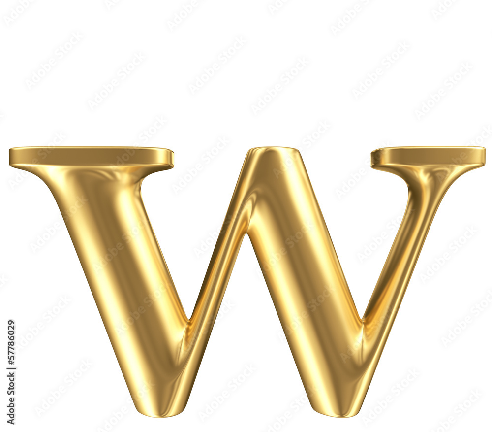 Golden matt lowercase letter w, jewellery font collection Stock ...