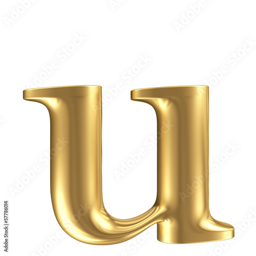 Golden matt lowercase letter u, jewellery font collection