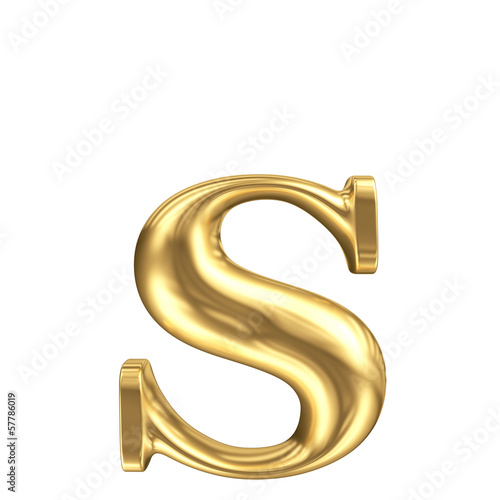 Golden matt lowercase letter s, jewellery font collection