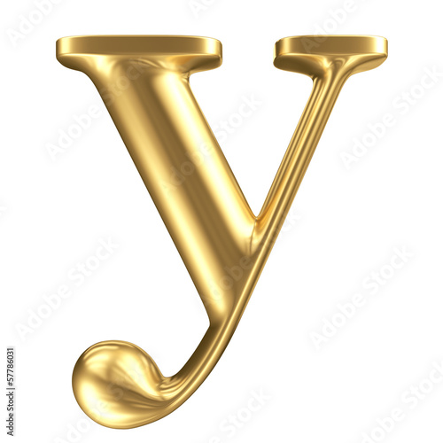 Golden matt lowercase letter y, jewellery font collection