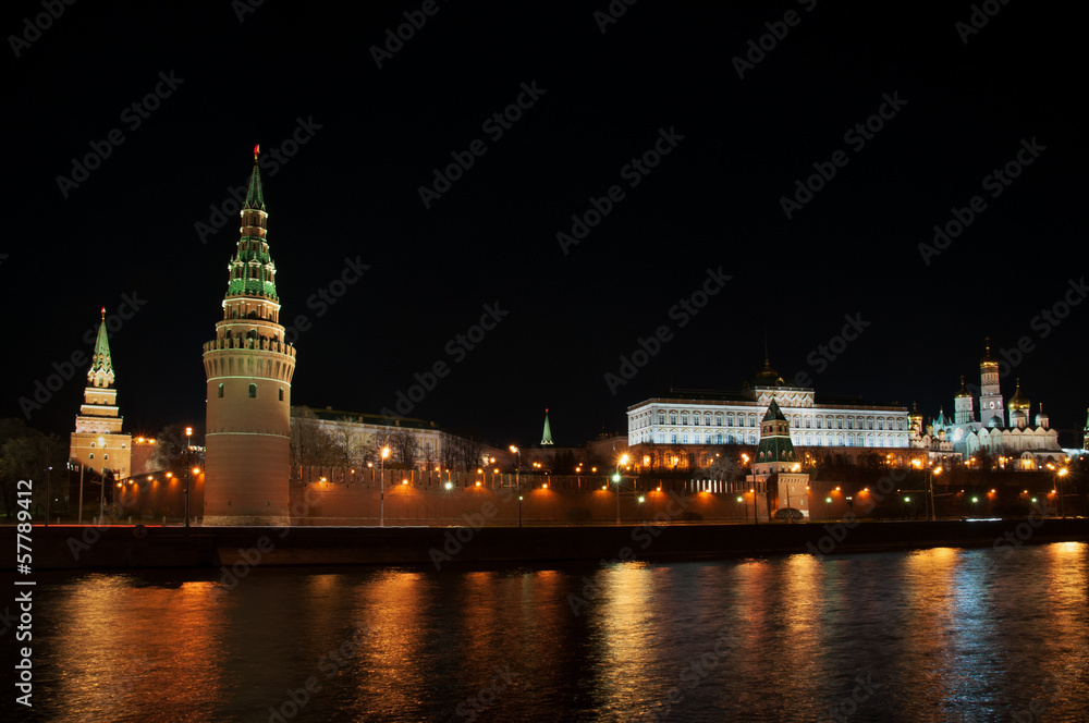 Moscow Kremlin and river at night Moscow Kremlin and river at night
