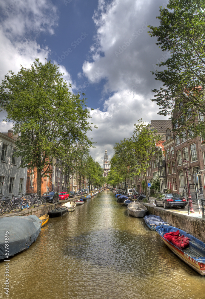 Church and canal in Amsterdam