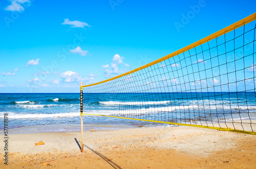volleyball net on the beach close-up