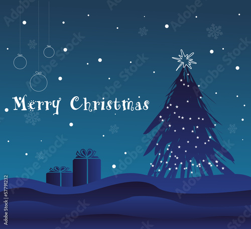 cartolina di natale su albero e stelle