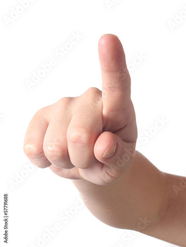 Hand pointing at the viewer, isolated on white background