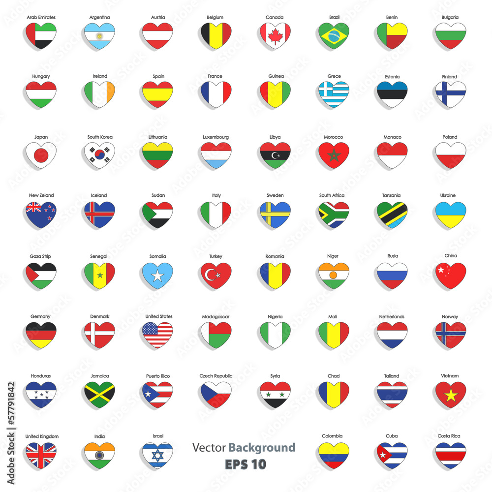 Set of flags heart. Set of flags heart.