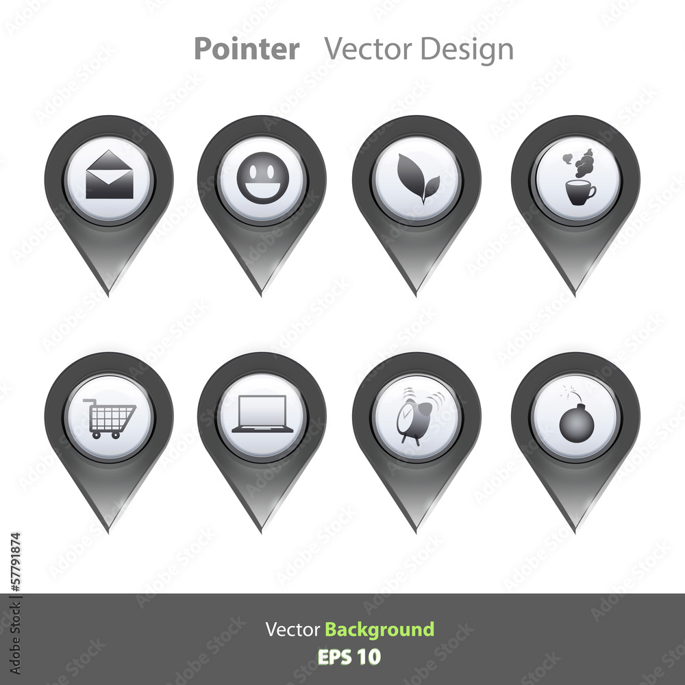 Black and white pointer with icons inside Black and white pointer with icons inside