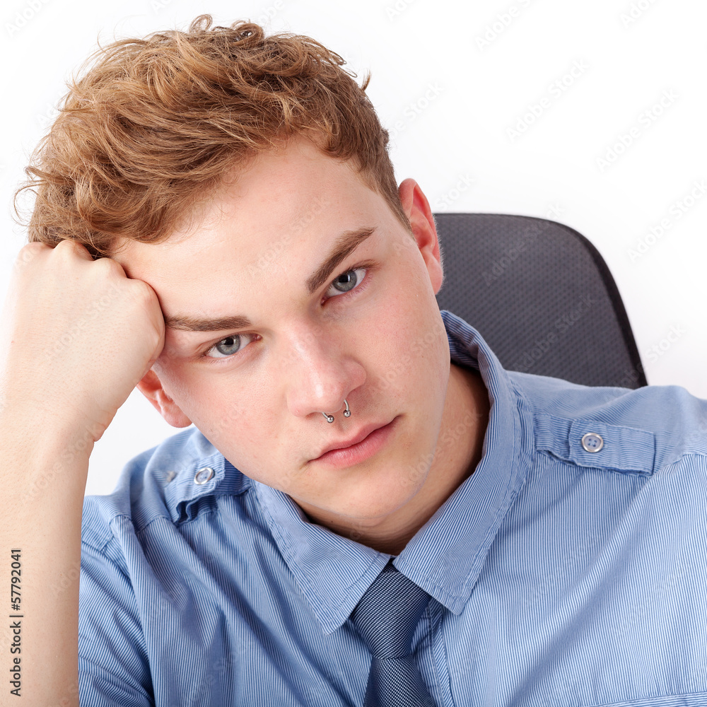 Young man while thinking Young man while thinking