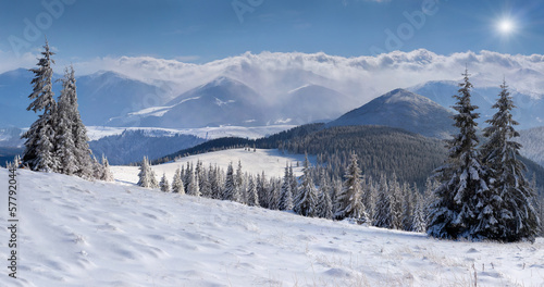 Panorama of the winter mountains