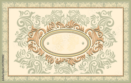 Invitation or frame or label with Floral background in beige