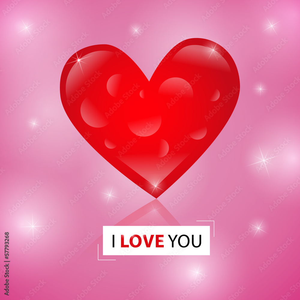Vector red heart With love you Title, pink Background