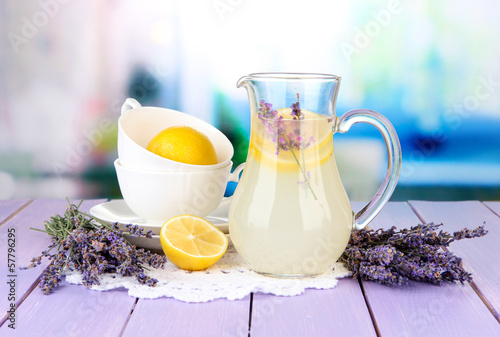 Fototapeta Naklejka Na Ścianę i Meble -  Lavender lemonade, on  violet wooden table, on bright