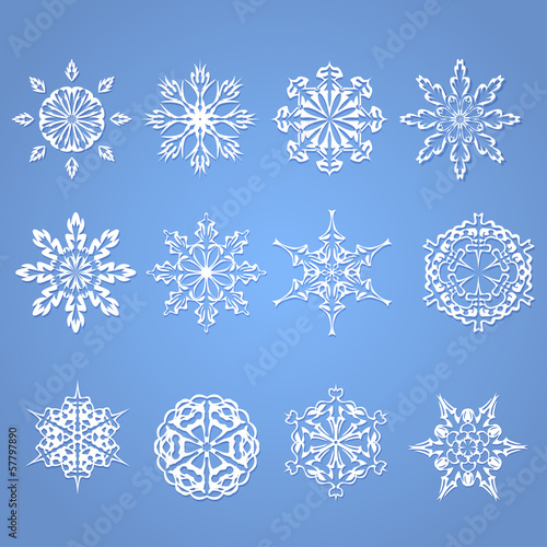 Set of 12 snowflakes. Vector illustration
