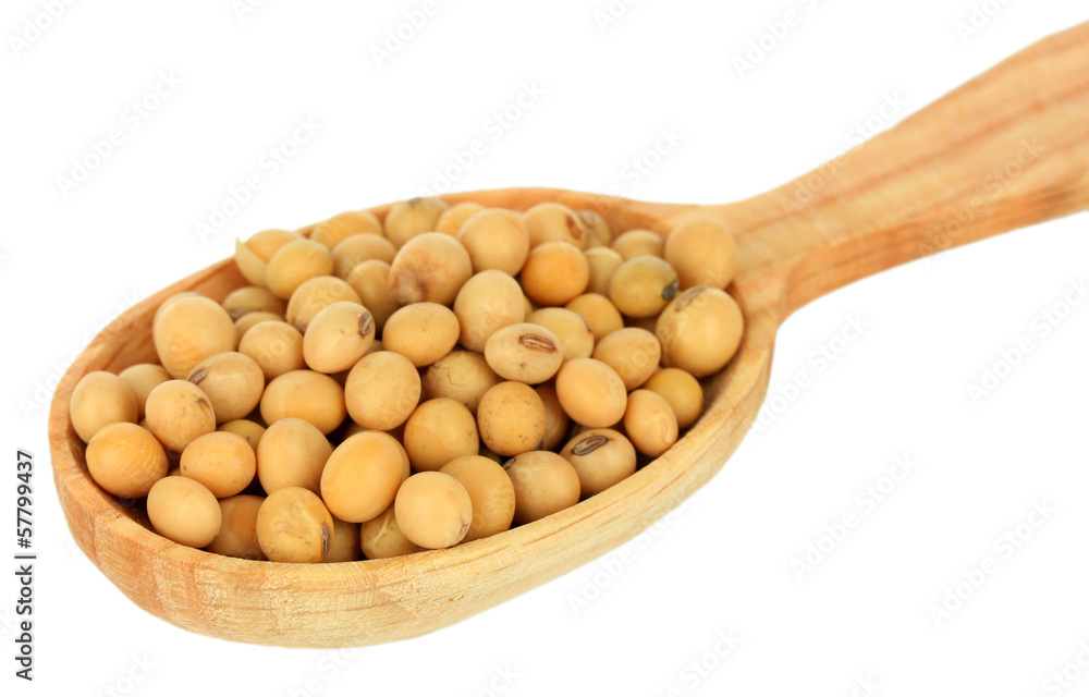 Soy beans in spoon isolated on white Soy beans in spoon isolated on white