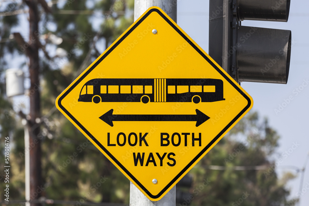 Look Both Ways Bus and Tram Warning Sign Look Both Ways Bus and Tram Warning Sign