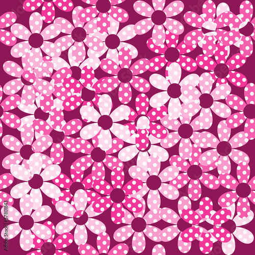Pink dotted flowers seamless background