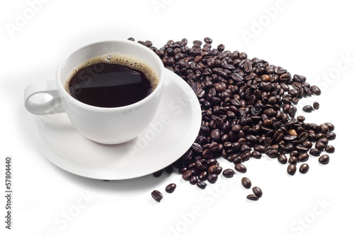 Cup of coffee with bean on white background