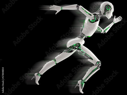 robot android women running with shadow speed