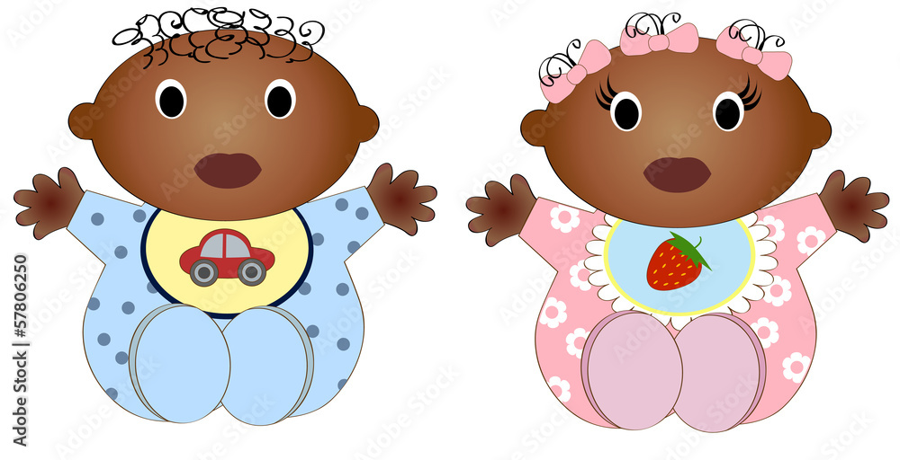 Twin african Baby Boy And Girl.Vector illustration Two children Twin african Baby Boy And Girl.Vector illustration Two children