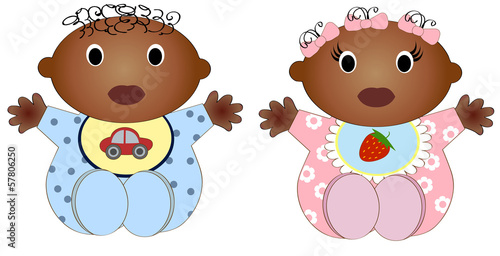 Twin african Baby Boy And Girl.Vector illustration Two children