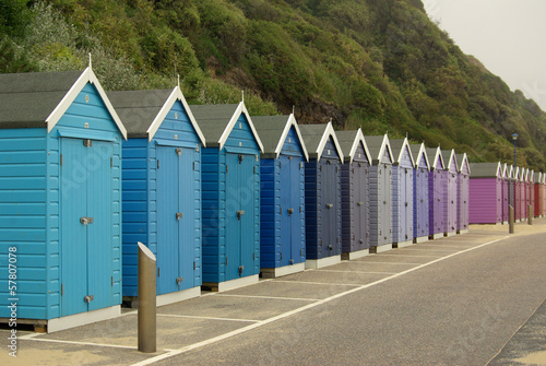 Beach huts on the beach in Bournemouth, UK