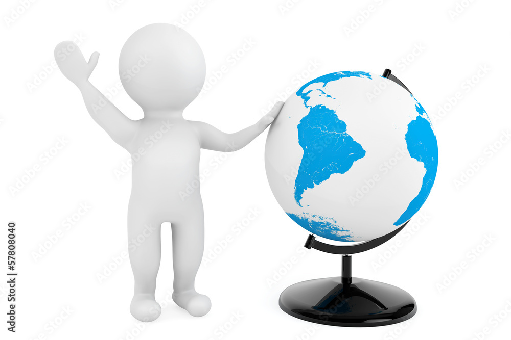 3d person with Desk Earth Globe