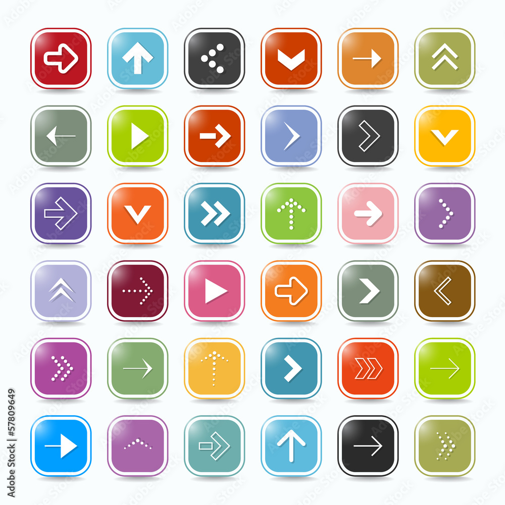 Vector arrow symbols and shapes set in square, web symbols Vector arrow symbols and shapes set in square, web symbols