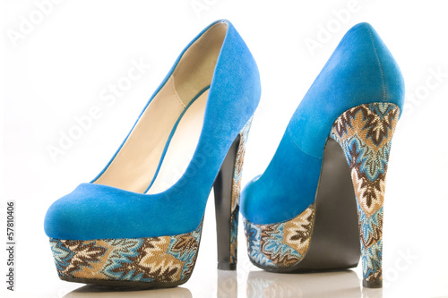 blue high heel shoes - back & front view