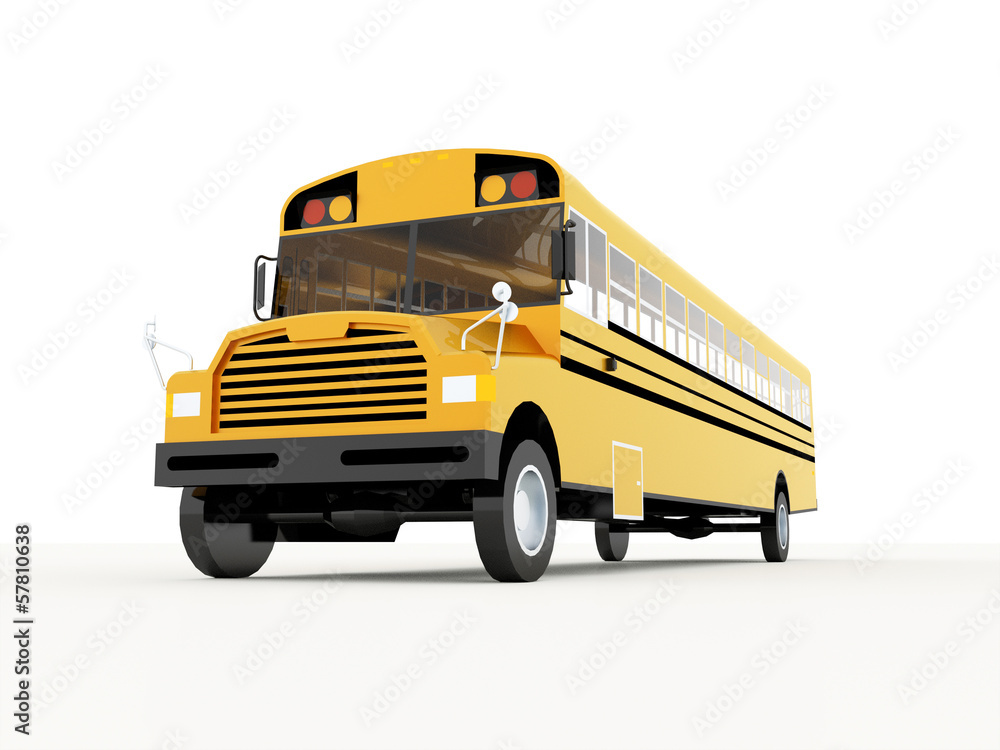 Yellow school bus rendered isolated on white