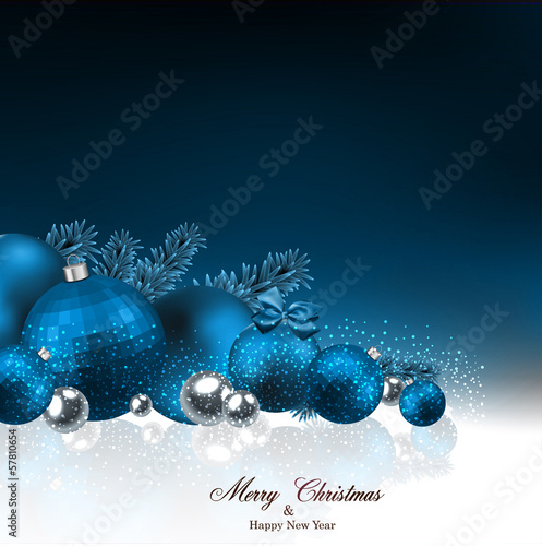 Background with fir branches and christmas balls.