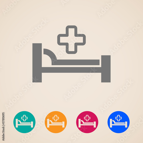 vector icons with bed and cross. hospital sign