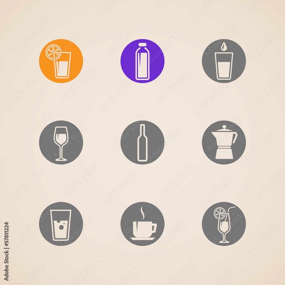 set of vector icons with beverages set of vector icons with beverages