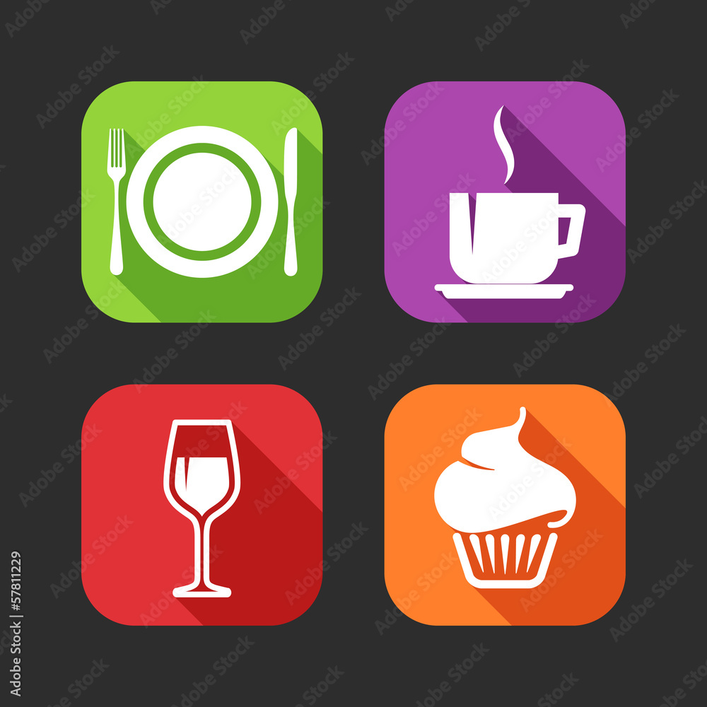 flat icons for web and mobile applications with meal signs flat icons for web and mobile applications with meal signs