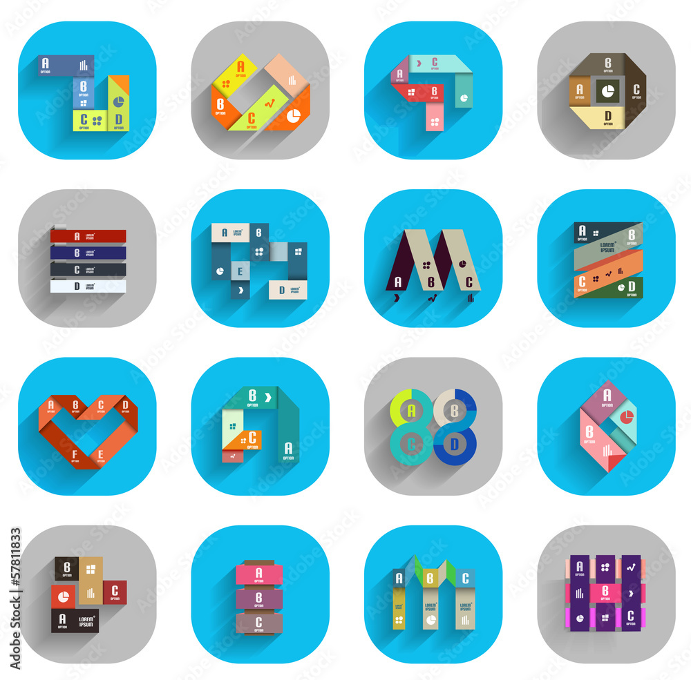 Infographic inside colorful circles. Flat icon set Infographic inside colorful circles. Flat icon set