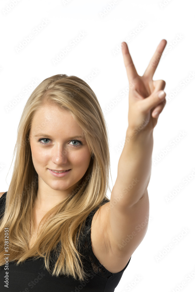 Girl with victory sign Girl with victory sign