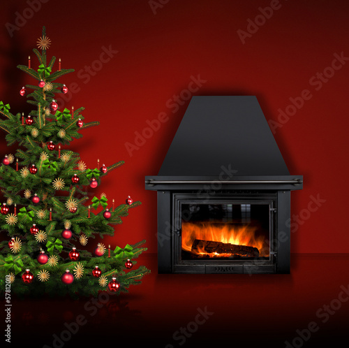 Weihnachtsbaum im Kaminzimmer