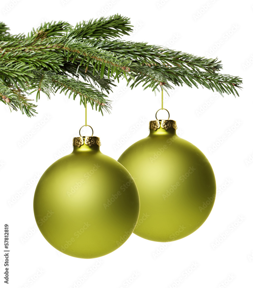 Grüne Weihnachtskugeln mit Zweig Grüne Weihnachtskugeln mit Zweig