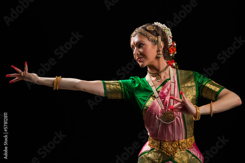 Beautiful girl dancer of Indian classical dance Bharatanatyam