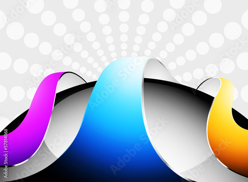 Colorful curved glossy on a black circular background